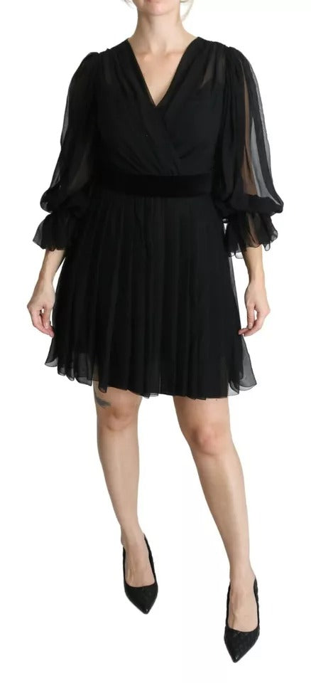 Robe de mélange en soie plissée en maillage noir