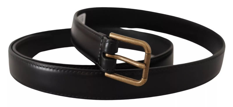 Ceinture de boucle en métal vintage en cuir de veau classique noir