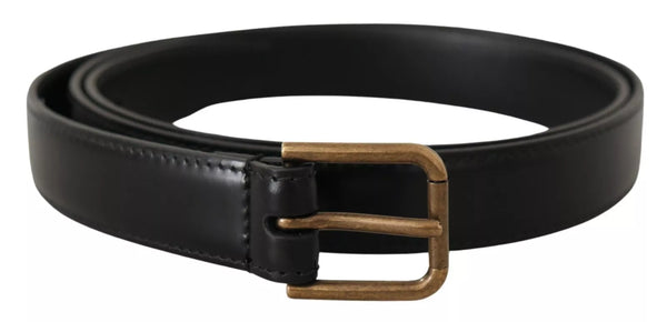 Ceinture de boucle en métal vintage en cuir de veau classique noir