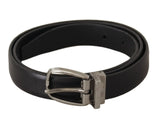 Black Classic Leather Silver Tone Metal Backle Bordle