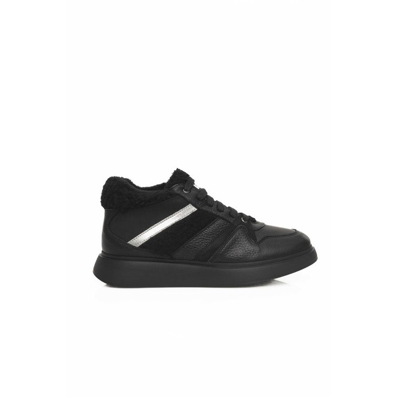 Black Leather Women Platform Sneaker