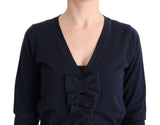 Elegante maglione di cardigan in lana blu