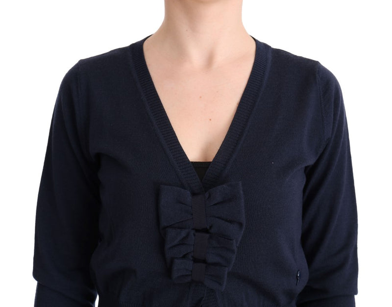 Elegante maglione di cardigan in lana blu