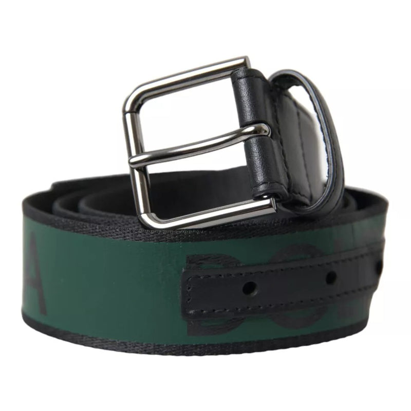 Ceinture à boucle en métal en argent en cuir vert noir