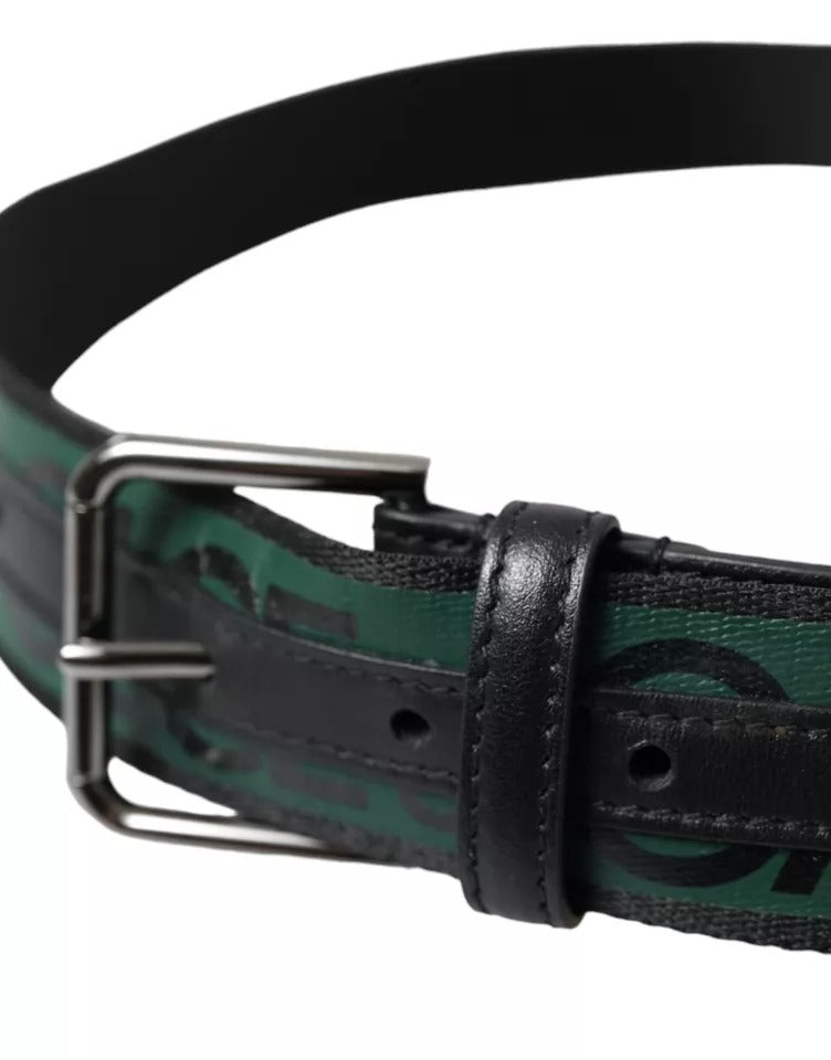 Ceinture à boucle en métal en argent en cuir vert noir