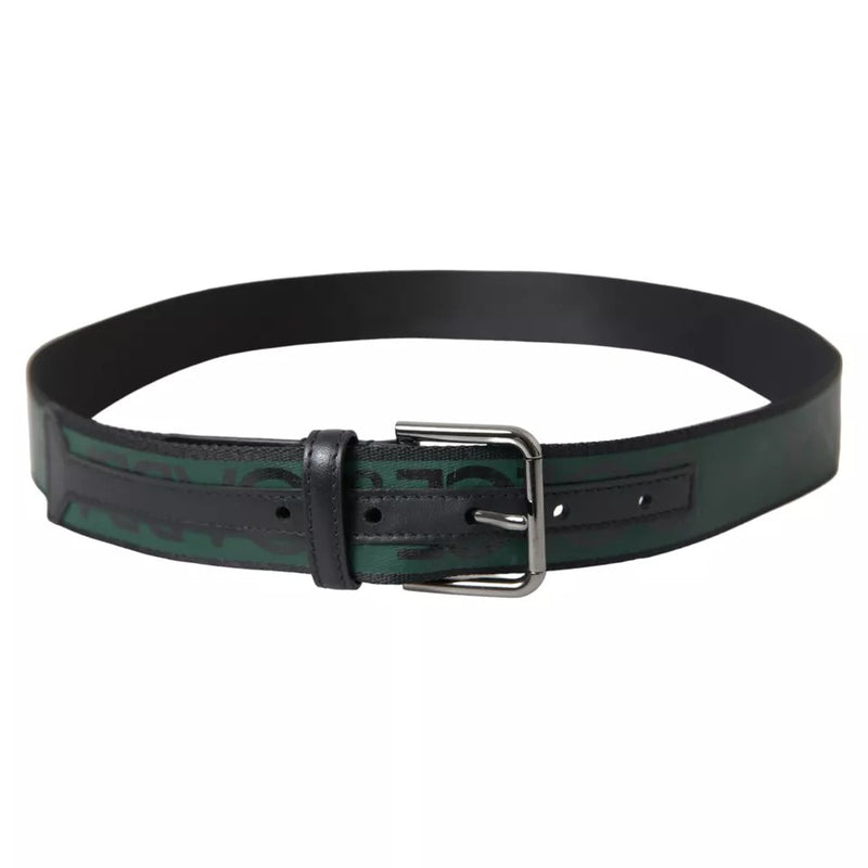 Ceinture à boucle en métal en argent en cuir vert noir