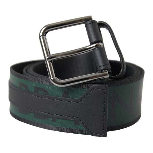 Black Green Logo Silver Metal Buckle Belt