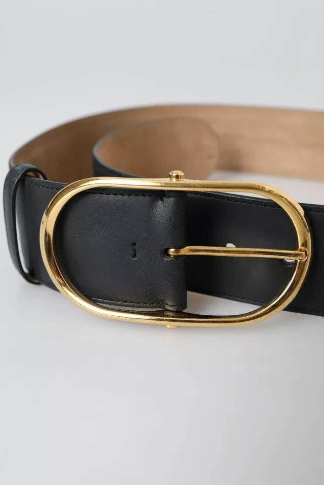 Ceinture de boucle en métal ovale en cuir noir en cuir noir