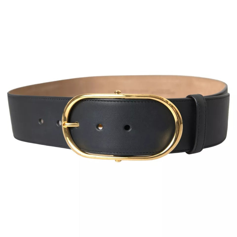 Ceinture de boucle en métal ovale en cuir noir en cuir noir