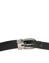 Ceinture de boucle en métal argenté en cuir noir en cuir noir