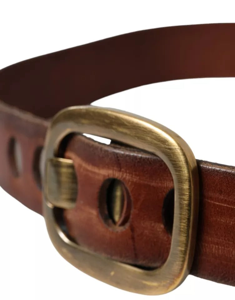 Ceinture de boucle en métal doré en cuir marron en cuir marron