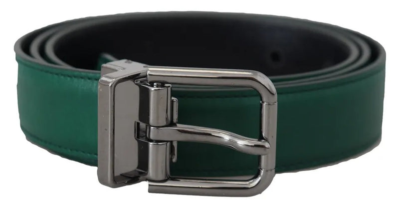 Ceinture de boucle en métal en argent en cuir vert en cuir vert