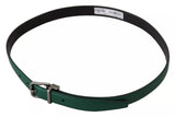 Ceinture de boucle en métal en argent en cuir vert en cuir vert