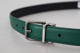 Ceinture de boucle en métal en argent en cuir vert en cuir vert