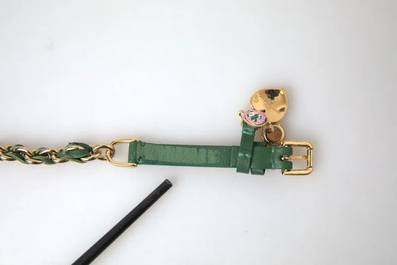 Green Embellished Chain Gold Buckle Belt