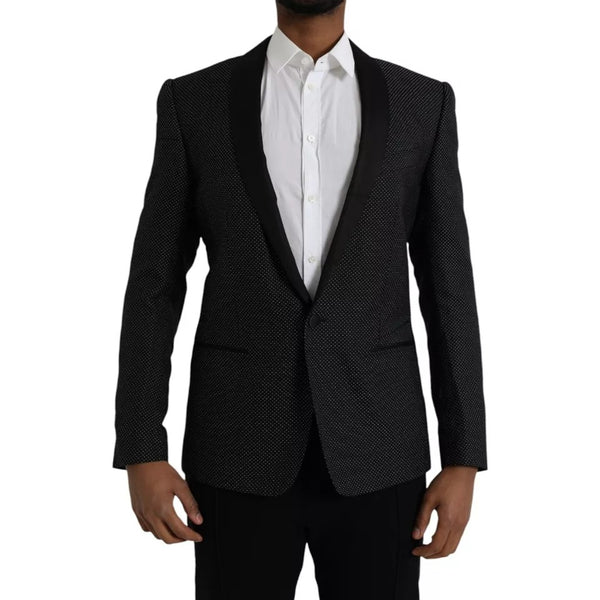 Black Jacquard Martini Single Breasted Coat Blazer