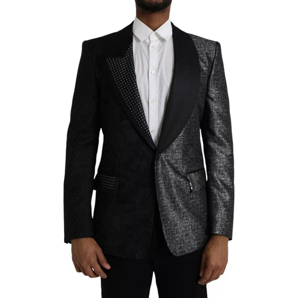 Black Silver Silk Single Beasted Coat Blazer