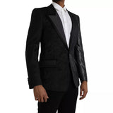 Schwarz Silber Seide Single Breasted Coat Blazer