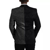 Black Silver Silk Single Beasted Coat Blazer