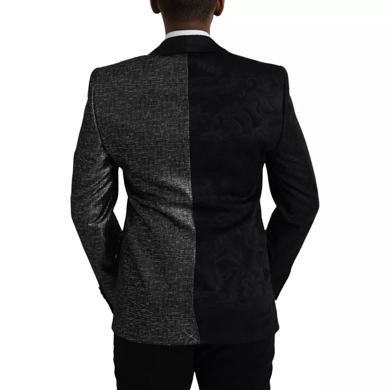 Schwarz Silber Seide Single Breasted Coat Blazer