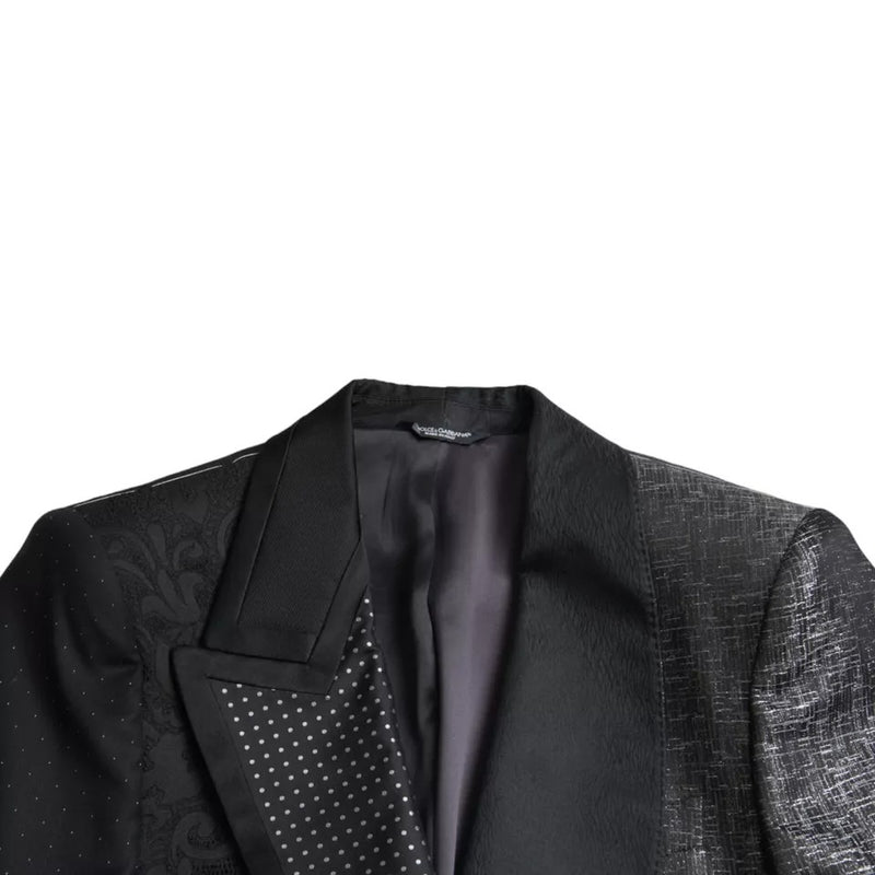 Blazer de seda de plata negra