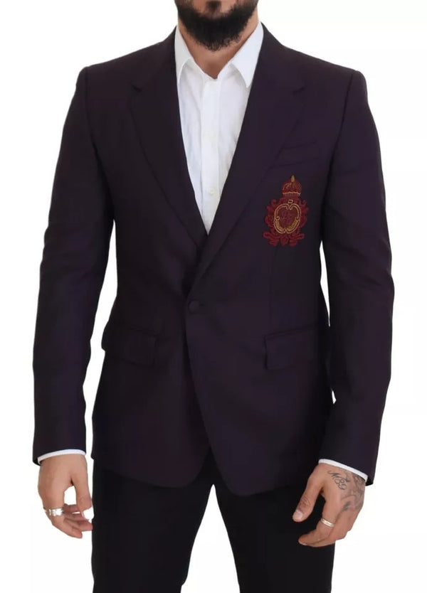 Blazer in lana a petto singolo logo viola