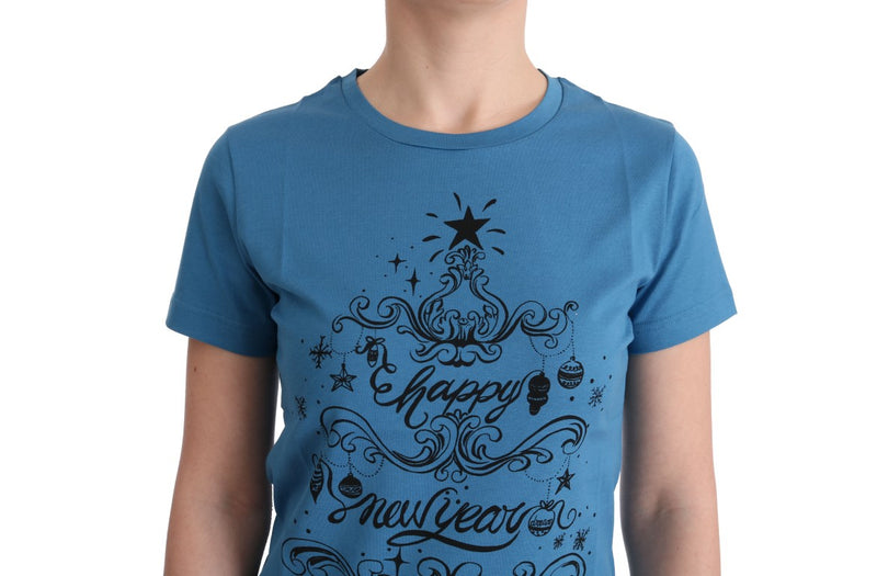 Tee de coton bleu chic avec imprimé 2017