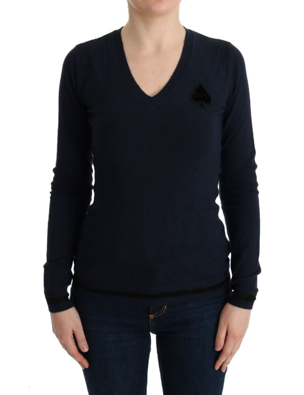 Elegante maglione blu a V-VECK