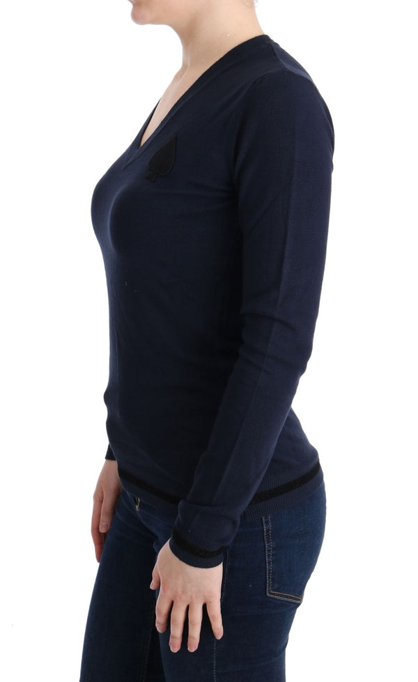 Eleganter blauer V-Ausschnitt-Pullover