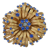 Gold Brass Blue Crystals Broche de joyería adornada