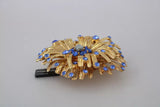 Gold Brass Blue Crystals Broche de joyería adornada