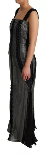 Black Crystals Lace Up Runway Gown Dress