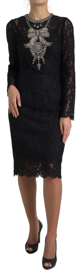 Robe de gaine embelli en nylon noire en nylon