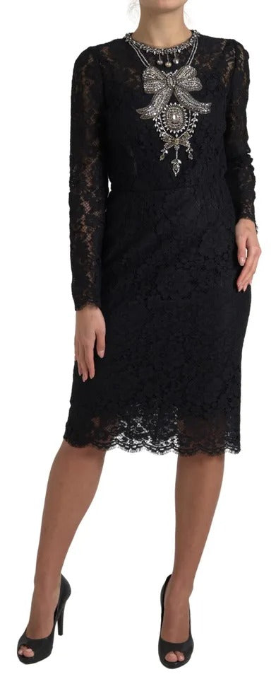 Robe de gaine embelli en nylon noire en nylon