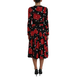 Black Sicily Bag Print Flared Midi Dress