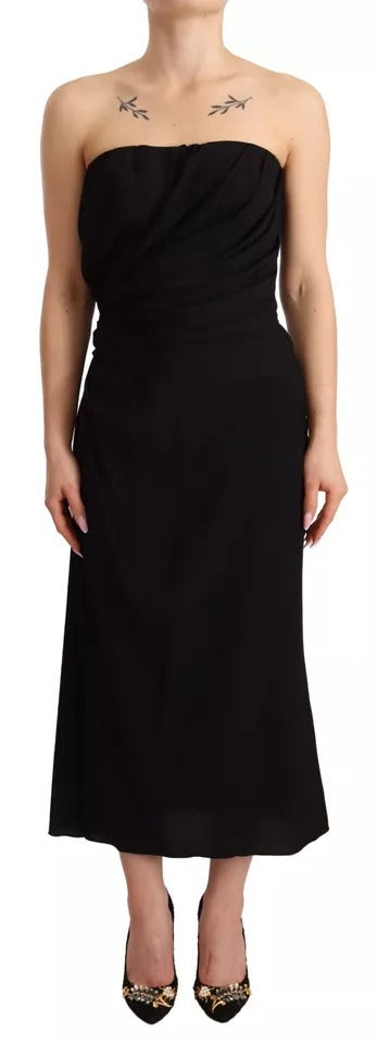 Silk Black Stretch Stretch Strapless guaina midi abito