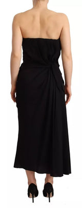 Silk Black Stretch Stretch Strapless guaina midi abito