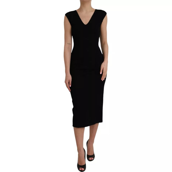 Viscose negro sin mangas evass bodycon midi