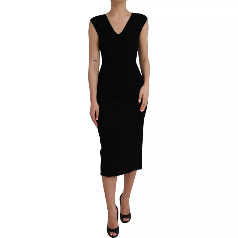 Schwarzes viskose ärmelloses Bodycon Midi Kleid