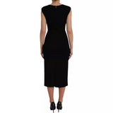 Black Viscose Sleeveless Bodycon Midi Dress