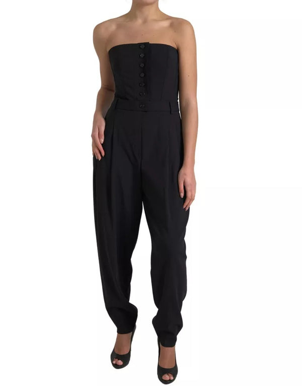 Φόρεμα μαύρου μαλλιού Strapless Jumpsuit