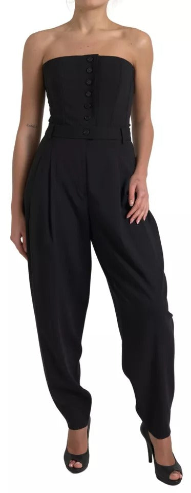 Black Wool Stretch Strapless Jumpsuit Dress