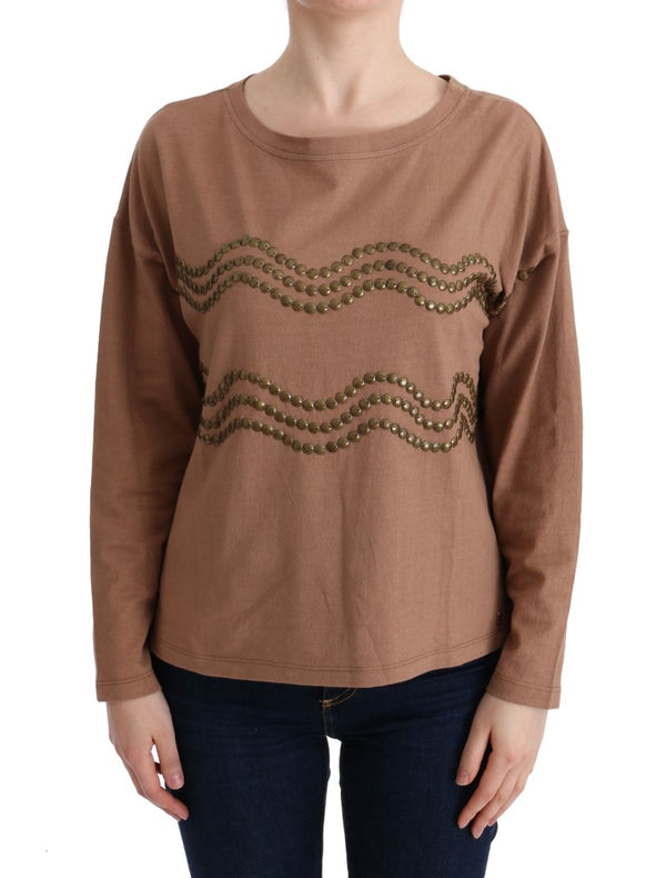 Chic Brown Crewneck Cotton πουλόβερ