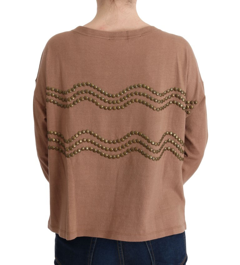 Chic Brown Crewneck Cotton πουλόβερ