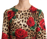 Braune Leopardenrote Rosen Baumwoll-A-Line-Kleid