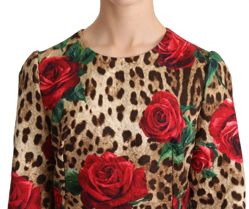 Abito a-line di cotone rose rosso leopardo marrone