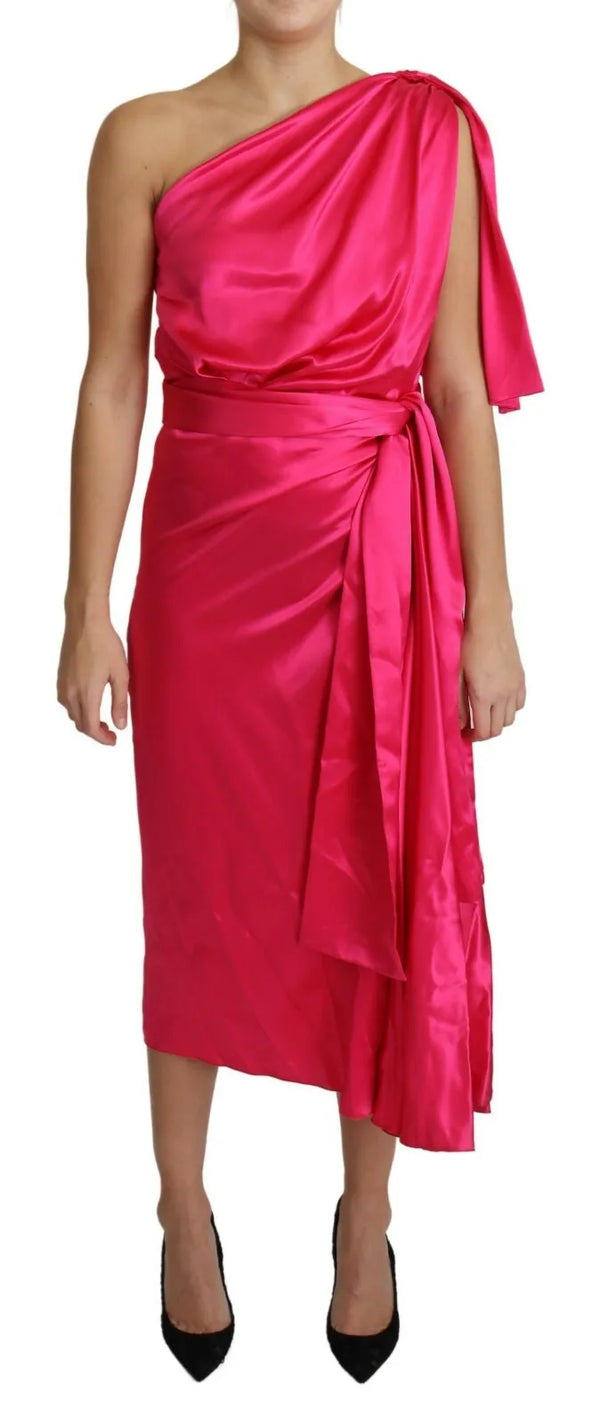 Fuchsia ajusté Couper une robe midi à l'épaule