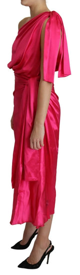 Fuchsia Saart geschnitten ein Schulter -Midi -Kleid