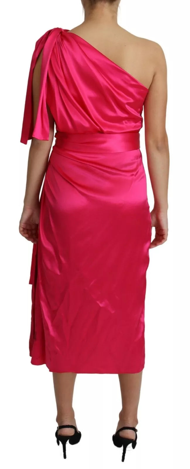 Fuchsia ajusté Couper une robe midi à l'épaule