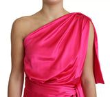 Fuchsia Saart geschnitten ein Schulter -Midi -Kleid